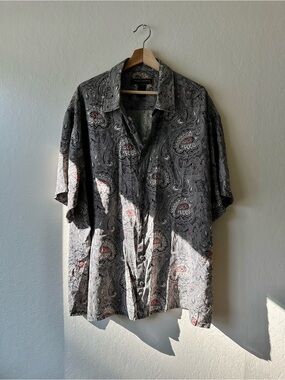 George foreman oversized silk button down easy shirt 2x xxl paisley print